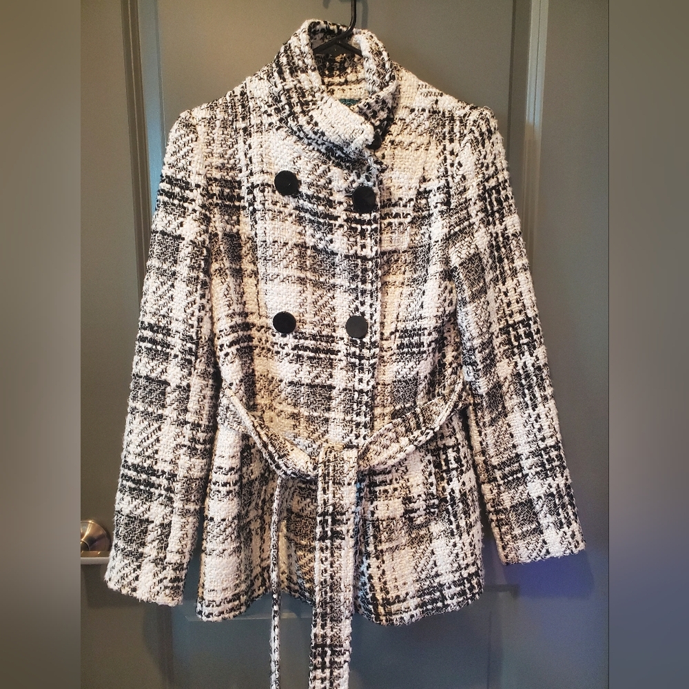 Cavalini Black and White Plaid Pea Coat